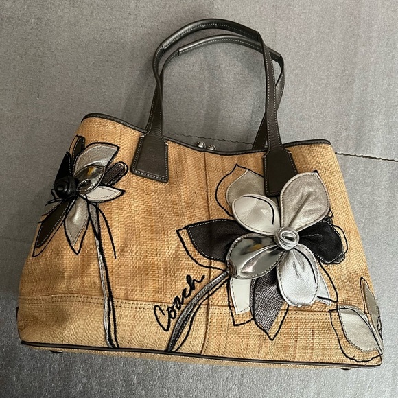 Coach 10th Anniversary Hampton Floral Straw Satchel-Limited Edition Rare Handbag - Picture 2 of 15